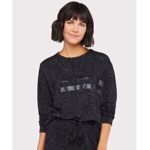 Anthropologie Sundry Varsity Black Snakeskin Sweatshirt, Size Small, Made in USA